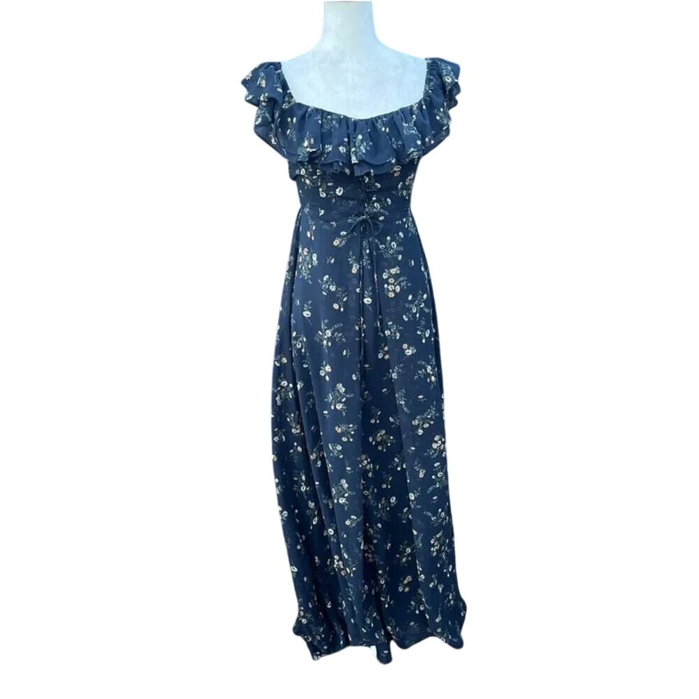 VICI Wagner Floral Off The Shoulder Lace Up Maxi Dress Size Small